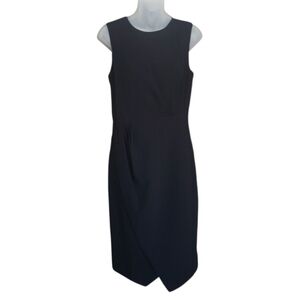 J.Crew Asymetrical Sheath Midi Dress Black Sleeveless Career LBD Size 2